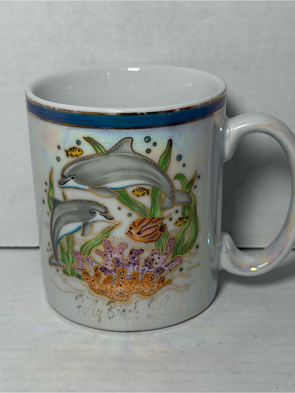 Vintage Y2K 2000s Pearl Iridescent Dolphins Ocean Beach Frutiger Aero Mug